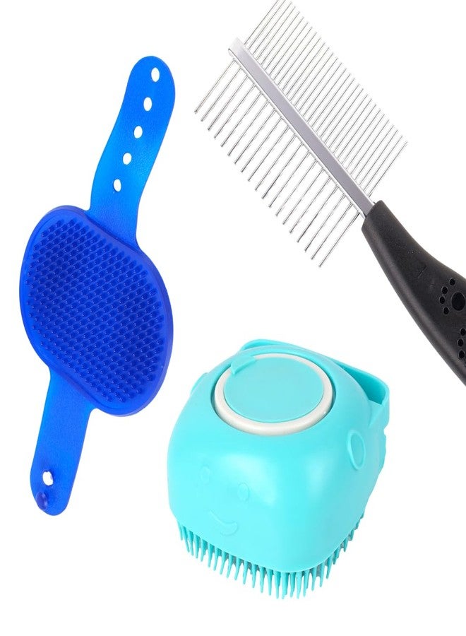 REGIIS Pet Grooming Brush Set, Professional Double-Sided Slicker and Metal Pin Comb, Blue and Turquoise, for Dogs(3 PACK) - Image 1